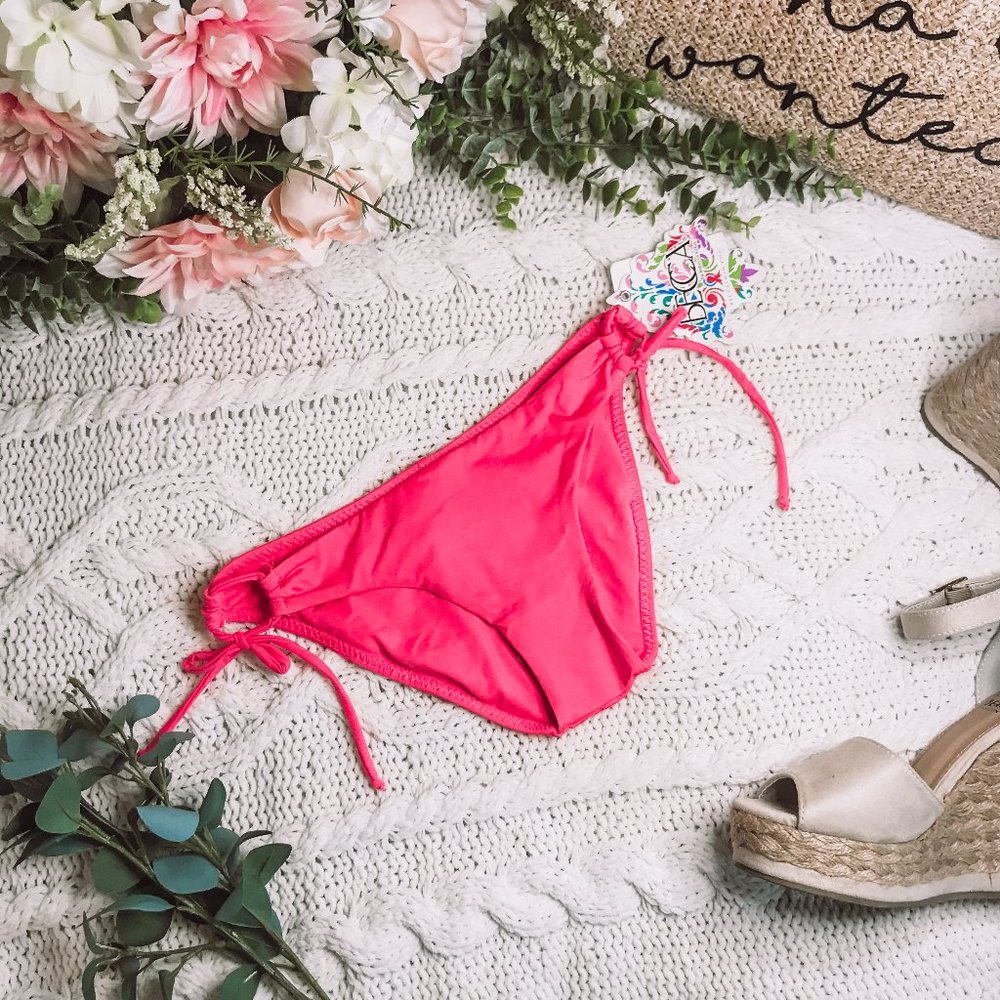 BECCA Pink Side Tie Hipster Cinch Bikini Bottom XS